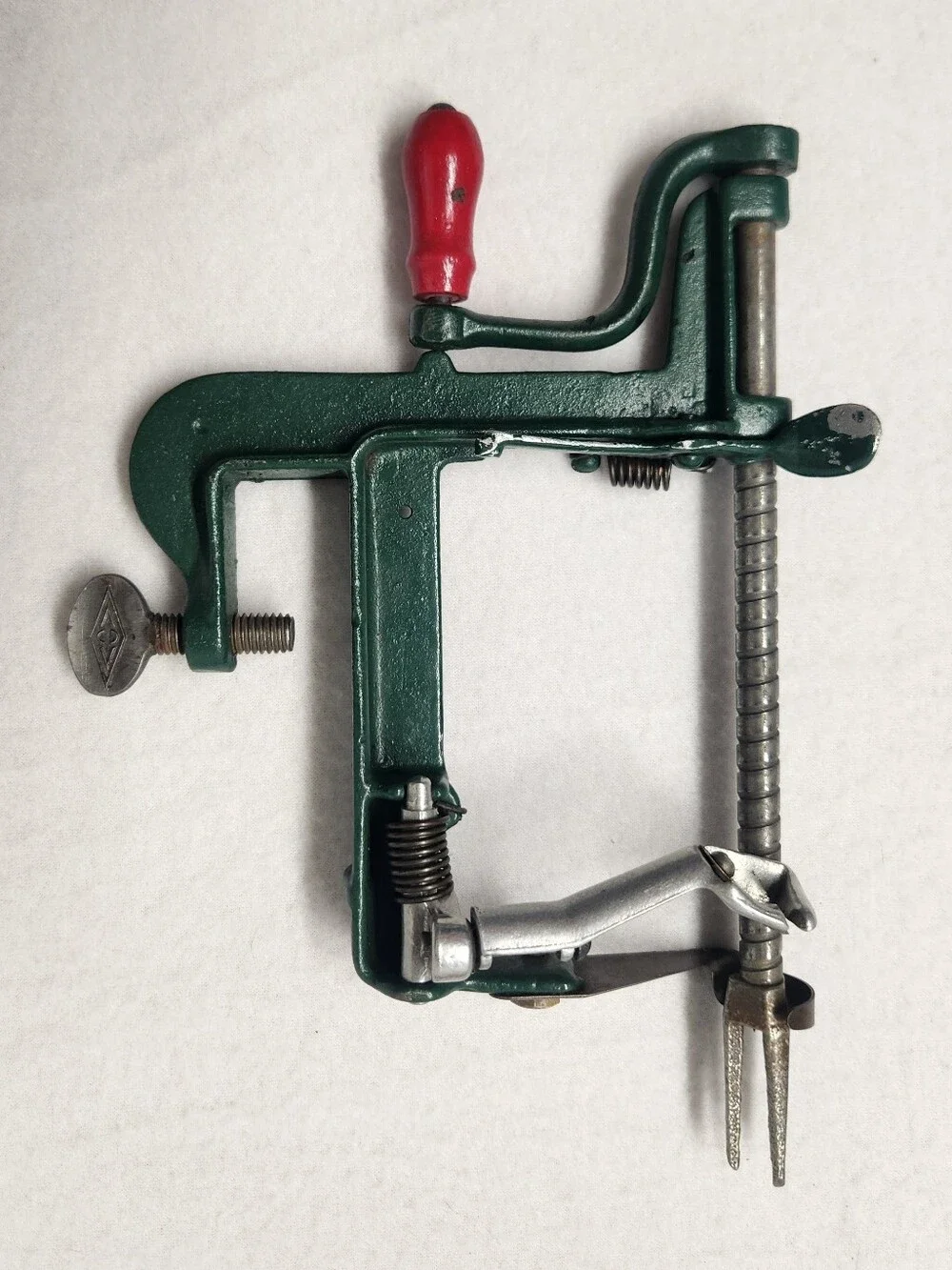 Vintage 50s White Mountain Apple Peeler Corer Slicer Goodell Co Green Cast Iron